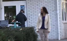 Curvy babe lifts up skirt and pisses in public