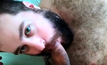 Bearded bear sucks boyfriend's dick