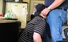 Daddy Trucker Dumps A Quick Load In Chubby Boy's Mouth...