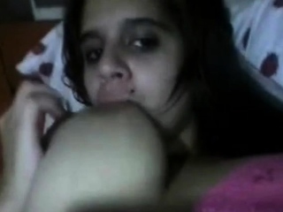licking her big boobs