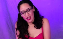 Hottie with glasses jerking dude's wang in POV