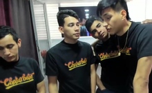Cute brunette gay Asian twinks having sex under the shower