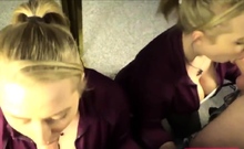 Double vision-blonde girl's dripping salivating deepthroat