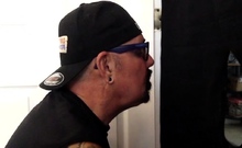 Real gloryhole moustache DILF sucks cock