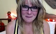 Blonde amateur MILF sucks and jerks for facial