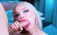 Horny Blonde Wildly Gives Her Lover a Blowjob