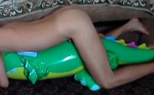 Twink Rides His Inflatable Alligator Sex Toy