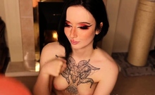 Small titted brunette teen fingering on the bed