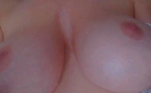 Beautiful Brunette Big Boobs Rides Fake Cock