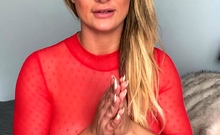 Blonde tight pussy babe solo toy fun in glamour masturbation