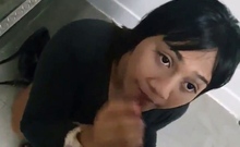 POV chubby milf blowjob eat cum