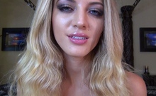 Sexy Blonde Babe With Big Boobs Strips Bra