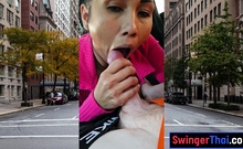 Thai MILF big cock car blowjob in public