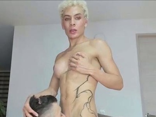 Bf Kneels Down Sucking Shemale's Dick